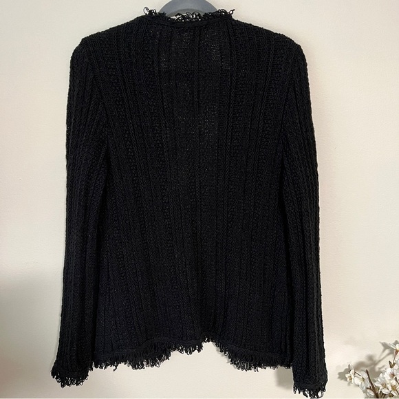 J crew black slouchy knit open front cardigan fringe details size L - Picture 4 of 8